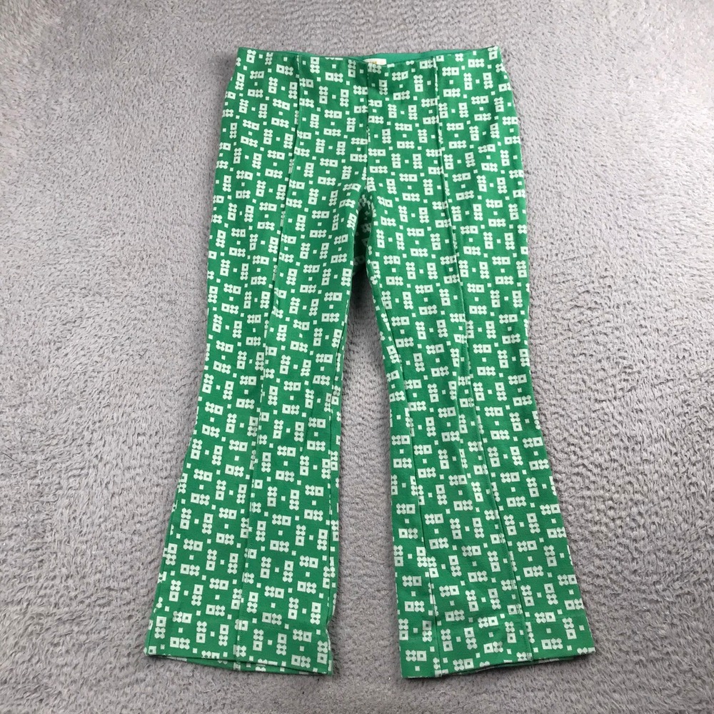 Maeve Anthropologie Margot Pants Womens S Green White Geometric Pintuck Flare